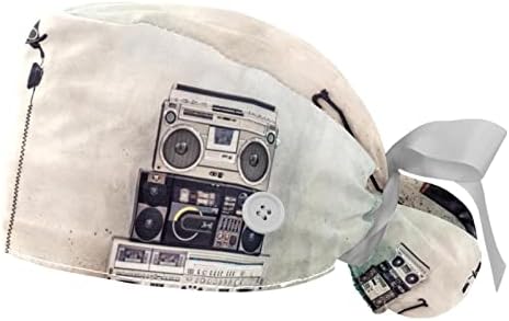 Niaocpwy 2 пакет Womenенски работен капа со копчиња лента вратоврски за старо радио шема долга коса за коса