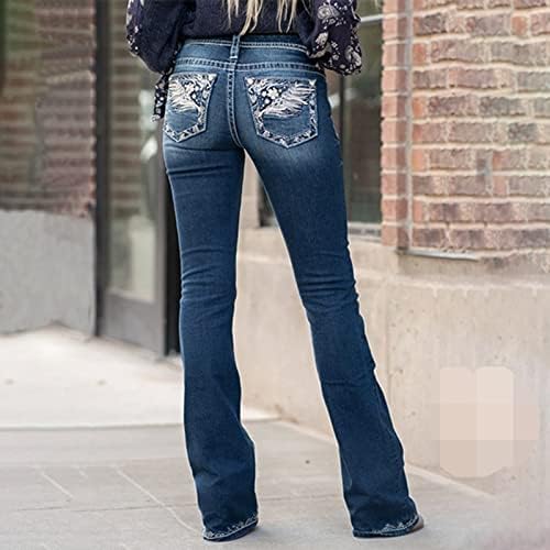 Bighенски фармерки со висок пораст на подигање искинаа фармерки за пламен за жени потресени широки панталони за нозе Слим, вградени
