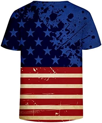 4 -ти јули кошула Денот на независноста на женските врвови лабави v вратот кратки ракави Американски знаме печати 4 јули патриотски маички