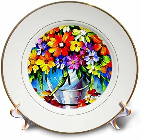 3drose свежи разнобојни цвеќиња во тенџере на масата покриена со ливчиња - плочи