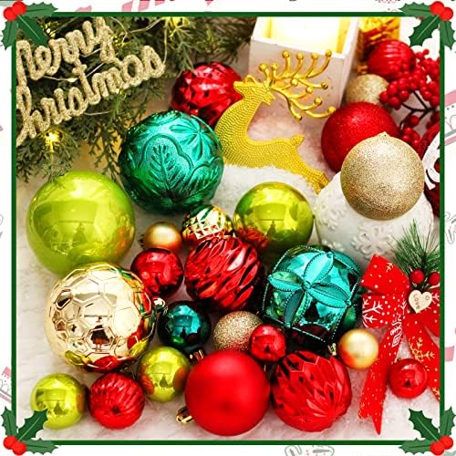 Божиќни топчиња украси, 50 парчиња распрскувани божиќни украси Постави висечки топка поставена за декор за подароци од дрво за