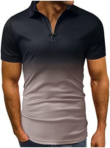 Мажи Градиент Печати Врвни Врвови Обична Блуза Ревер Патент Пуловер Кошула Мода Лабава Врвот Краток Ракав Обични Врвови