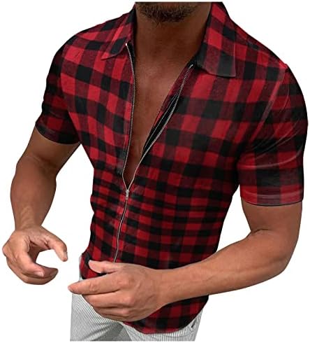 Beuu карирани кошули за мажи, 2022 Ново летно копче за проверка на кошулата за мажи надолу по патент деловно работење, случајно лабаво вклопување