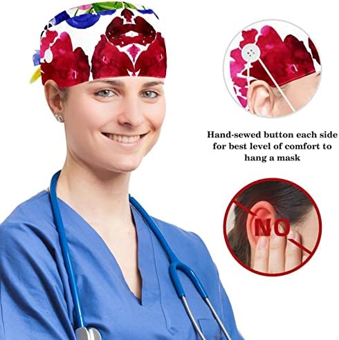 Сончоглед Дејзи Буфант Работното капаче со лента со лента за жени со долга коса прилагодлива хируршка капа и лак за коса