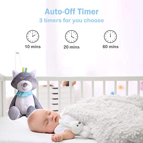 Бебе музички сон соул и сјај играчка со функција за тајминг и ноќно светло кадифен мек рак-подарок играчка за 0-24 месеци новороденче