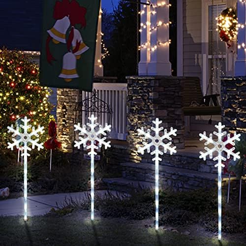 Kproe 4 пакет Chirstmas Декорации Снегулка патеки светла, светла со соларни удели со режими со 8 светло, Божиќна декорација на отворено