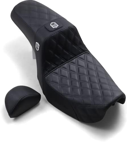 SADDLEMEN 0803-0630 SC80604DBKRT PRO SERIES SDC Performance Grip Seat Lumbar 06-17 Dyna модели, црна со црн бод
