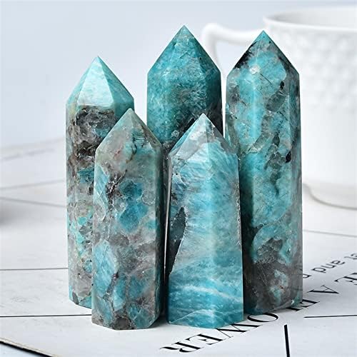 1 парчиња природен амазонит и чаден кварц симбиотски кристална точка заздравувајќи камен обелеск, украсен украс за домашен декор