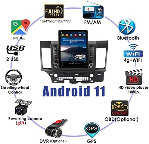 Fbkphss Android 11 Автомобил Радио За Mitsubishi-Wingshen-Lancer 2007-2012, GPS Sat Nav Безжичен Carplay Двојно Din Радио Android
