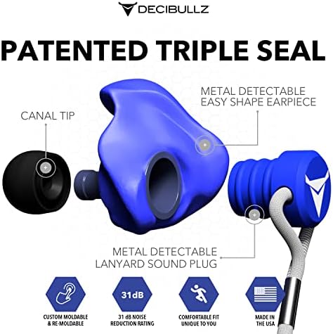Decibullz Metal-Metal-Sectectable Ourplugs со облик на обичај, 31 NRR, единечен пакет