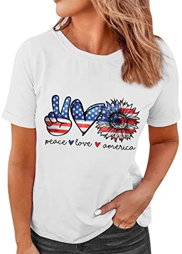 3-ти јули кошули жени во САД маичка со знаме на знаме, обични летни врвови, кратки ракави маички, патриотска удобна лабава трендовска блуза