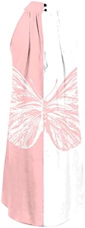 Летни фустани за жени 2023 година, случајно копче Бохо без ракави со висок врат цвет Миди плажа Сонце коктел фустан