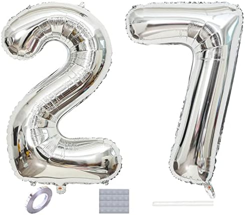 КВЕКВЕ Сребрен Број 27 Балони 40 Број На Фолија Балон 27-ми Роденден Балони Цифра 27 Хелиум Големи Балони За Украси За Роденденски