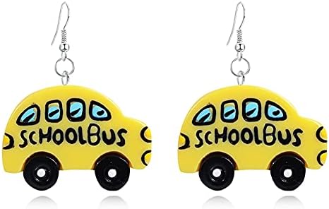 Чунјанан Прекрасна Симулација Училишен Автобус Висат Обетки Смола Цртан Автомобил Деца Смешни Обетки За Жени Девојки Накит