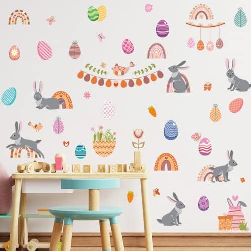 Мулсан 8 Листови Цртан Филм Велигденски Јајца Зајачиња Ѕидни Налепници Налепница За Бебешка Соба Спална Соба Украси За Домови