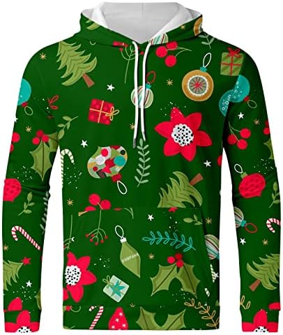XXBR Божиќни дуксери за машки смешни графички атлетски џемпери со атлетски качулка, Божиќни ирваси за печатење, спортски пулвер