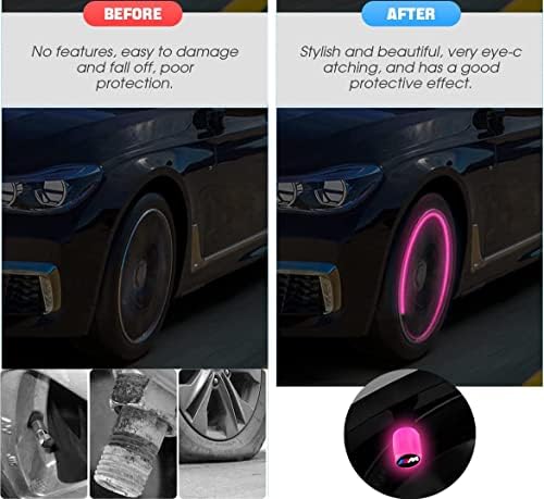 4PCS сјај-во-темни гуми на гуми за матични капаци за BMW M CAR CAR SUV моторцикли велосипед, универзални флуоресцентни капаци на розов