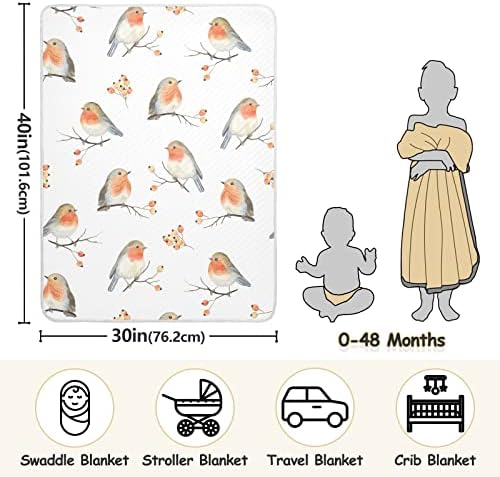 Swaddle Clabte Robin Birds Памучно ќебе за доенчиња, примање ќебе, лесен меко залепено ќебе за креветчето, шетач, расадници за
