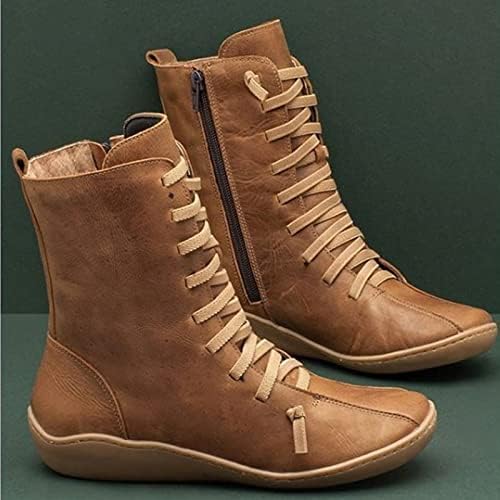 Женски зимски топло чипка на кратки чизми кожени глуждови топли чизми анти -лизгачки гроздобер стил цврсти патент рамни чевли