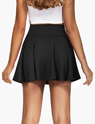 Riojoy Black Tennis Skorts Skorts Scorts со џебови за жени што се протегаат со здолниште за привлечност за тренингот за атлетски здолништа