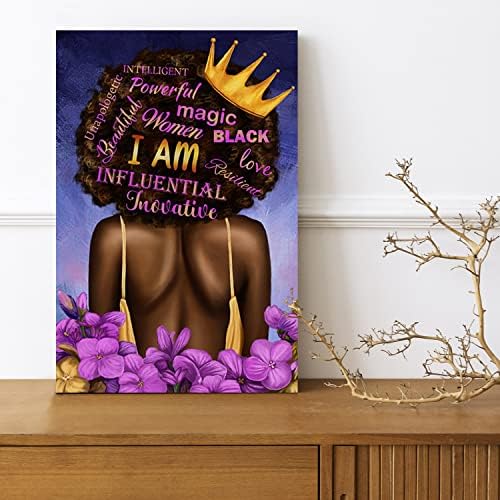 Мотивациска црна девојка wallидна уметност афроамериканска wallидна уметност инспиративни црни кралици постери виолетова цвет црна уметност