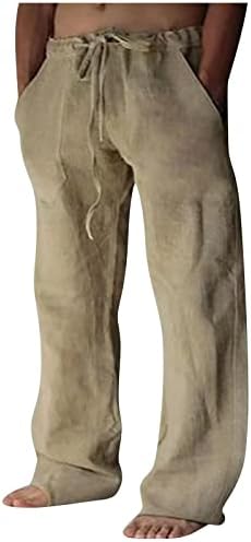 Мажи памучни постелнини панталони летни еластични половини за влечење во џебови панталони обични лесни панталони на отворено