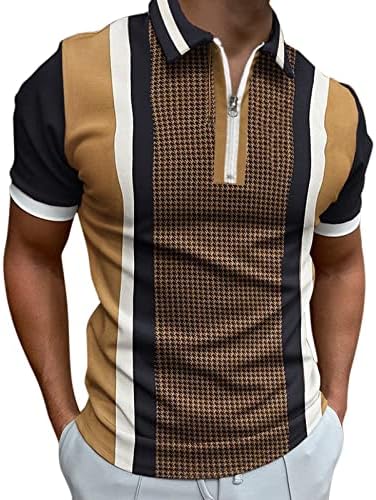 Xxbr машка шарена крпеница патент Поло кошули, летен краток ракав Турендав јака голф врвови на работа на мускули случајна кошула