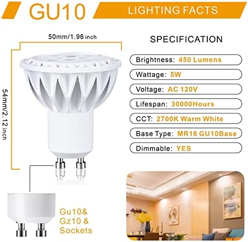 Baolight GU10 LED Затемнета Топла Бела 50W Халогени Светилки Еквивалент 38 Степен Зрак Агол Место Сијалица, За Вдлабнати Песна Осветлување