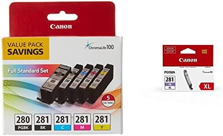 Canon PGI-280 / CLI-281 5 Боја Мастило Пакет, Компатибилен СО TS8120, TS6120, TR8520, TR7520, И TS9120 Безжични Печатачи, Мулти, PGI-280