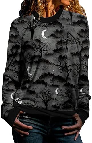 Beuu Долги ракави Нови графички блузи џемпери печати атлетски маици за Ноќта на вештерките за жени смешни врвови