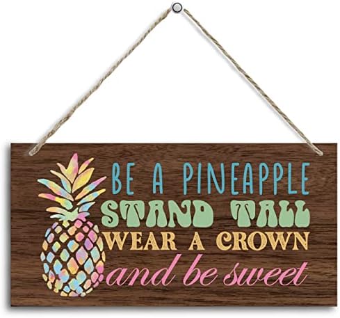 Знак за декор со теми од ананас, да биде штанд со ананас висок облечен во круна и бидете слатки, висат печатени дрвени плакети декор, знак за домашен