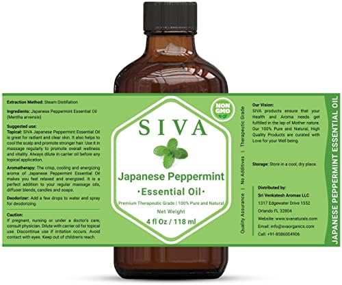 Сива јапонско есенцијално масло од пеперминт 4 fl oz со врвен стаклен капнувач - чиста, природна, неразредена, терапевтска