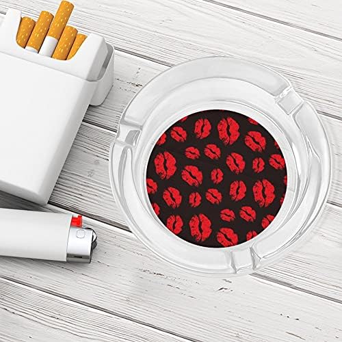 Црвените усни отпечатат модерна тркалезна стаклена фиока преносна декоративна цигара цигари држач за пепел за домашна канцеларија