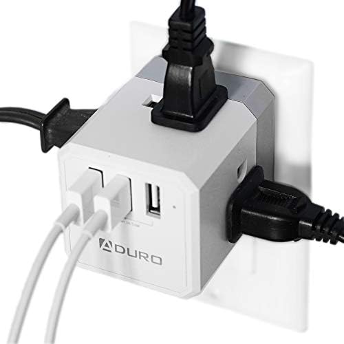 Продолжувач со повеќе приклучоци на Aduro со USB полнач за заштита на полнач PowerUp Squared Wallиден приклучок Електричен адаптер со 3 мулти