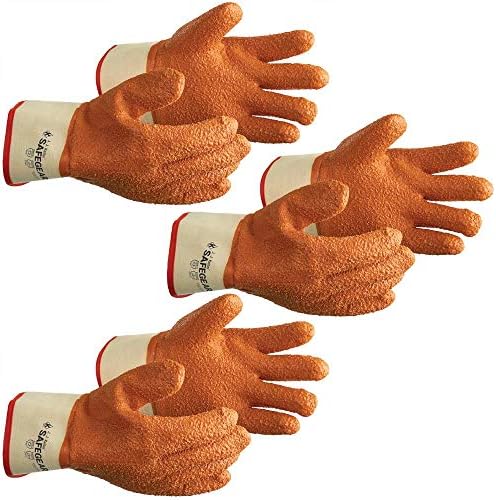 J. J. Keller & Associates, Inc. Safegear PVC винил работни ракавици, 3 пара - EN388 отпорни на портокалови нараквици со текстура
