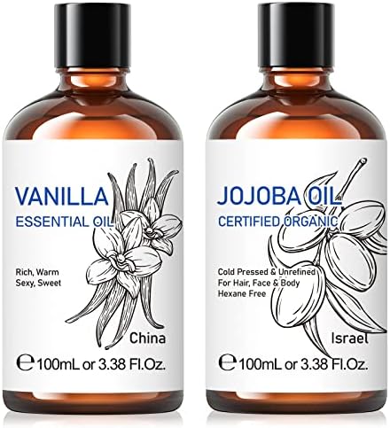 Есенцијално масло од ванила и есенцијално масло од јојоба, чиста органска терапевтска оценка за дифузер, кожа -3,38 fl oz