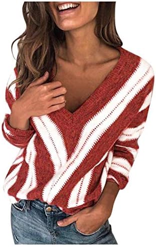 Женски џемпери за есен, женски случајни џемпери за крпеница во боја блоза на бои на врвови на блузи од пулвер