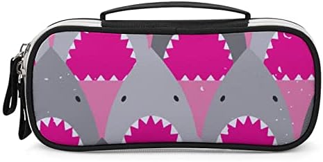 Ајкула залак розово пунко кожено молив за молив, организатор за куќиште за шминка, торба за торби за канцелариски материјал