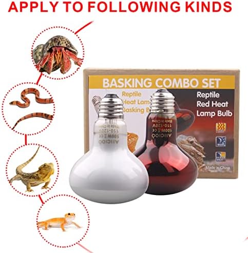 Комбо сет на топлинска ламба Aiiciooo - 100W ден и ноќна рептилна сијалица инфрацрвена сијалица за засилување за брада змеј гуштер од желка, пусти