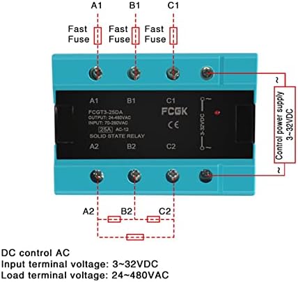Gick AA Трифазен штафета со цврста состојба 25A 40A 100A AC до AC 3 фаза SSR 70-280 VAC Control 24-480V