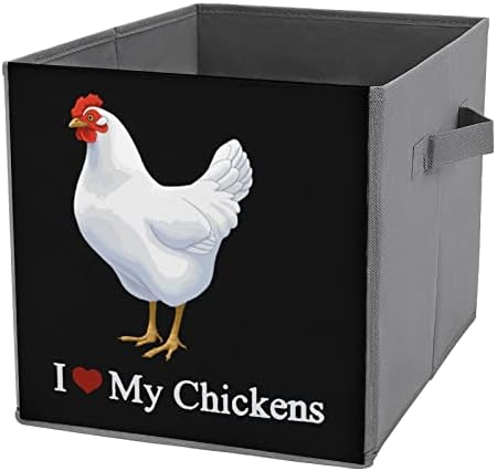 Срце Ги Сакам Моите Кокошки Платно Склопувачки Корпи За Складирање Коцки Корпи За Организатори Со Рачки За Автомобил За Домашна Канцеларија