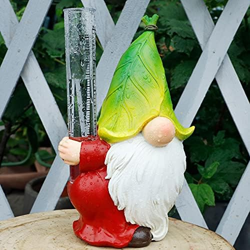 Фуруп смола гном мерачи на дожд, статуа на смола градина Гном со пластичен мерач на дожд, рачно насликана гномска скулптура мерач на вода за