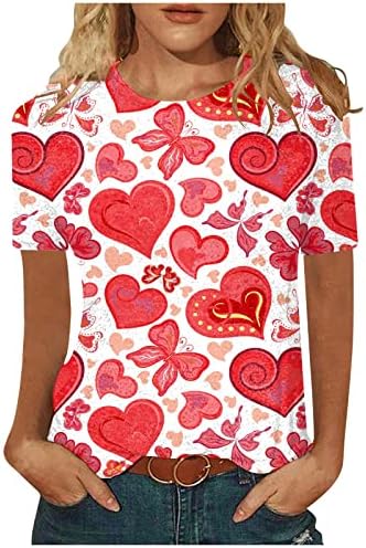 Jjhaevdy женски loveубов срцето џемпери Среќни кошули за Денот на вineубените графички долги ракави в Valentубени врвови облека