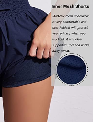 Коорун женски атлетски шорцеви со високи половини за трчање џеб спортски шорцеви салата за еластична вежба за вежбање