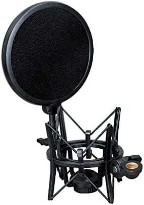 FZZDP микрофон шок монтирање со филтер -штит со двојно мрежно место на ветерниот екран на ветер со 3/8 до 5/8 навој за микрофон