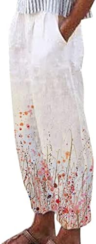 Hdzww цветни панталони дами со џебови салон еластични половини пакувања залепени летни долги лесни лене