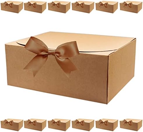 12 Парчиња Цврсти Кутии За Подароци со Капаци, 10х8х4 инчи Голема Кутија За Подароци За Предлог За Деверуша, Хартија За Завиткување Кафеава Хартија