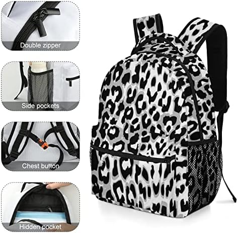 Црно-бело леопард печатење ранец за патувања мода рамо торба мала тежина мулти-џеб дневна пакет за училишна студија работа шопинг