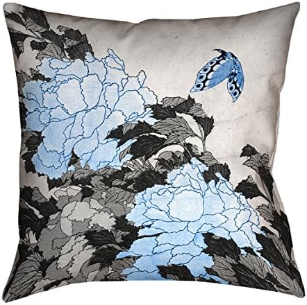 Artverse HOK055P1818D Peonies & Пеперутка со сини акценти перница, 18 x 18