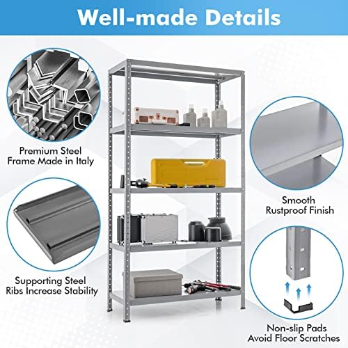 Полици за складирање на гаража Goplus, полици за складирање на метали со тешки метали со капацитет од 1433 bs, подлога против